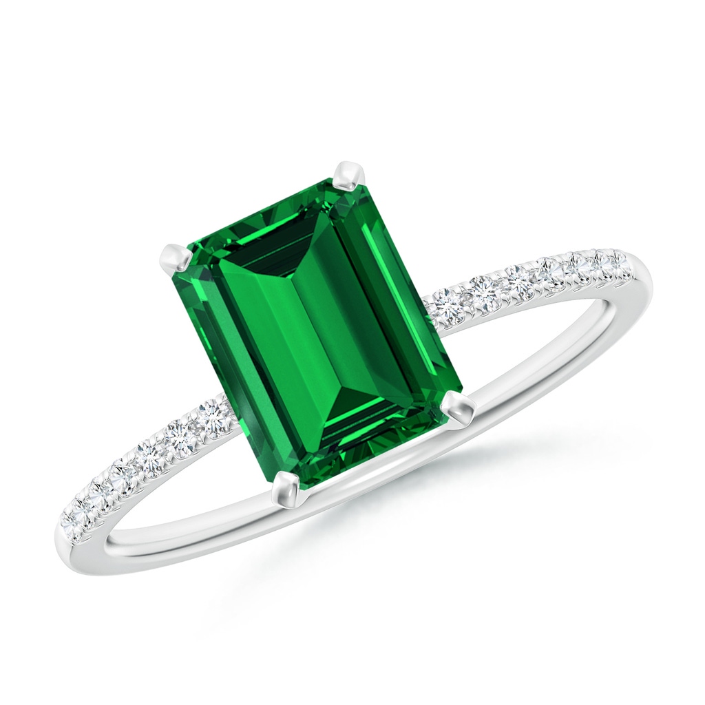 8x6mm Labgrown Lab-Grown Peg Head Emerald-Cut Emerald Classic Engagement Ring in White Gold