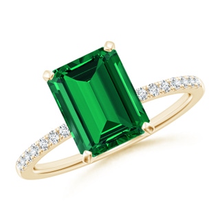 9x7mm Labgrown Lab-Grown Peg Head Emerald-Cut Emerald Classic Engagement Ring in 18K Yellow Gold