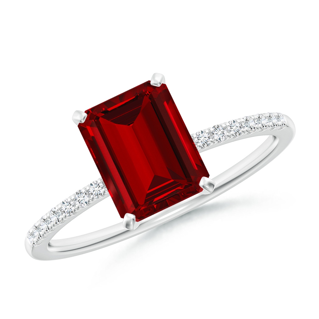 8x6mm Labgrown Lab-Grown Peg Head Emerald-Cut Ruby Classic Engagement Ring in White Gold