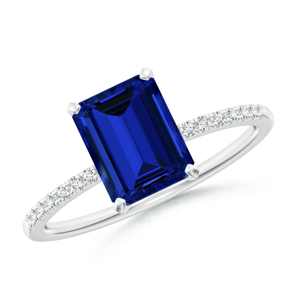 8x6mm Labgrown Lab-Grown Peg Head Emerald-Cut Blue Sapphire Classic Engagement Ring in White Gold