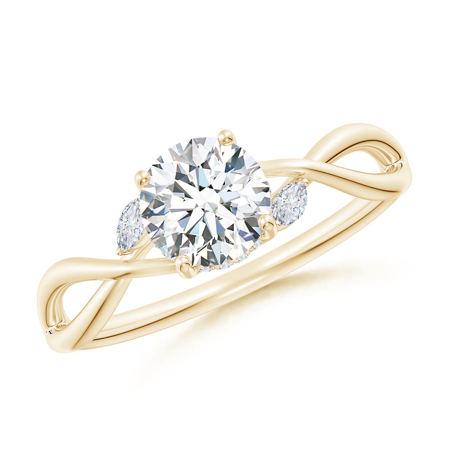 5.9mm FGVS Lab-Grown Nature-Inspired Round Diamond Hidden Halo Engagement Ring in 18K Yellow Gold