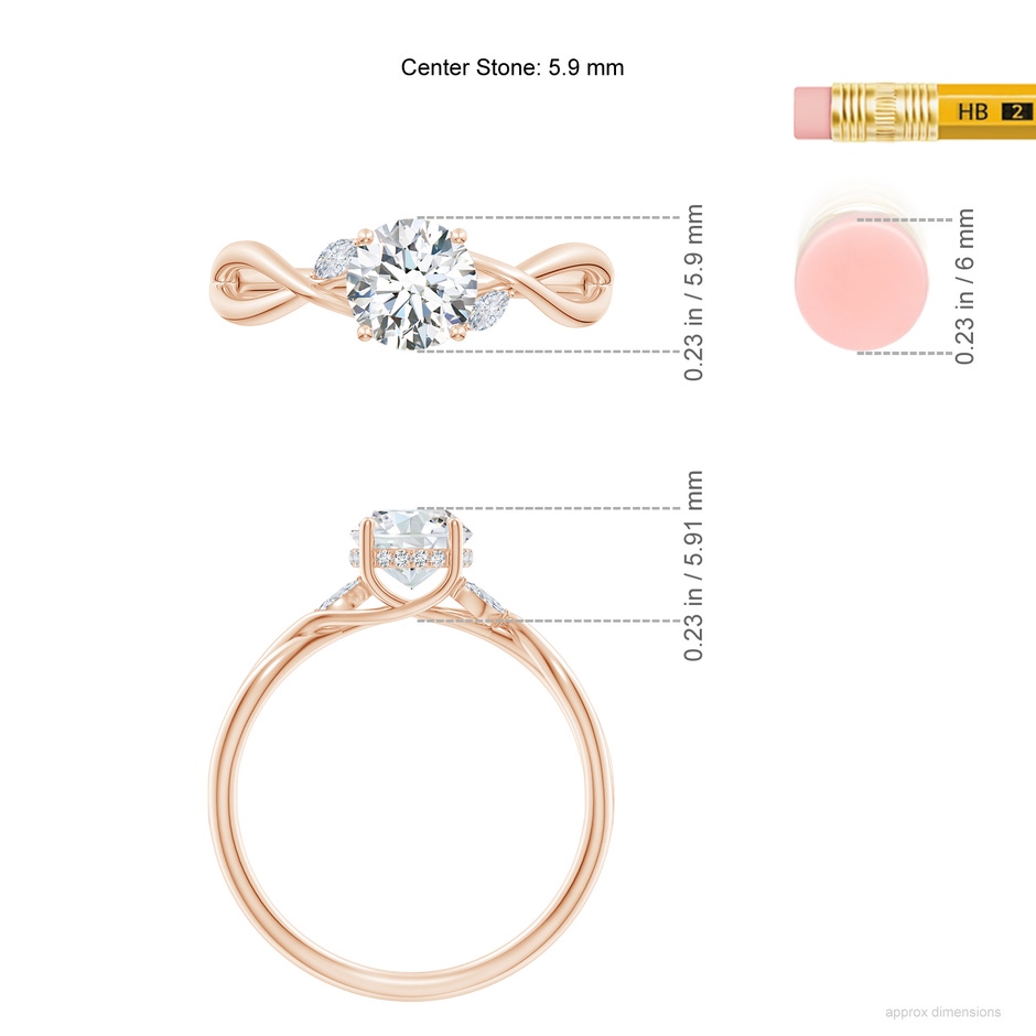 5.9mm FGVS Lab-Grown Nature-Inspired Round Diamond Hidden Halo Engagement Ring in Rose Gold ruler