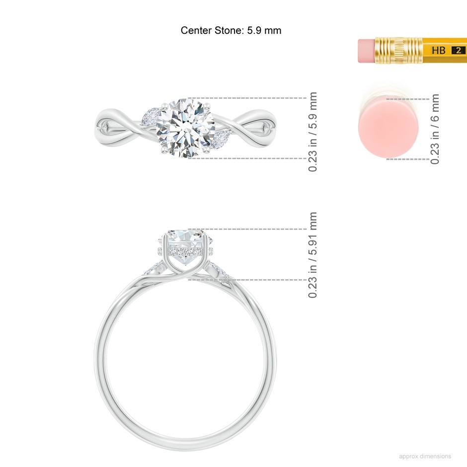 5.9mm FGVS Lab-Grown Nature-Inspired Round Diamond Hidden Halo Engagement Ring in White Gold ruler