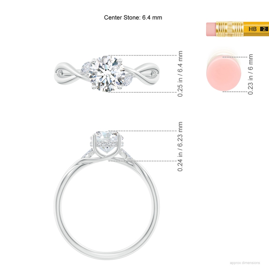 6.4mm FGVS Lab-Grown Nature-Inspired Round Diamond Hidden Halo Engagement Ring in P950 Platinum ruler