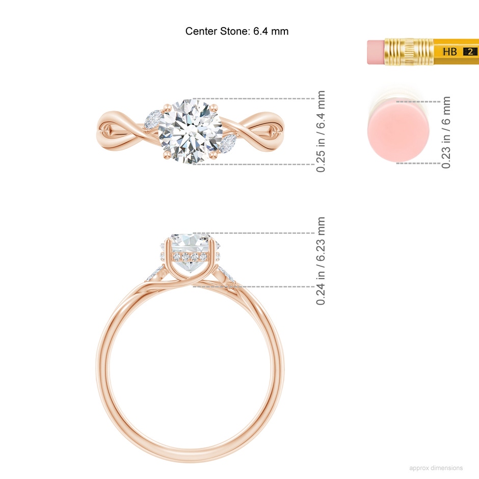 6.4mm FGVS Lab-Grown Nature-Inspired Round Diamond Hidden Halo Engagement Ring in Rose Gold ruler