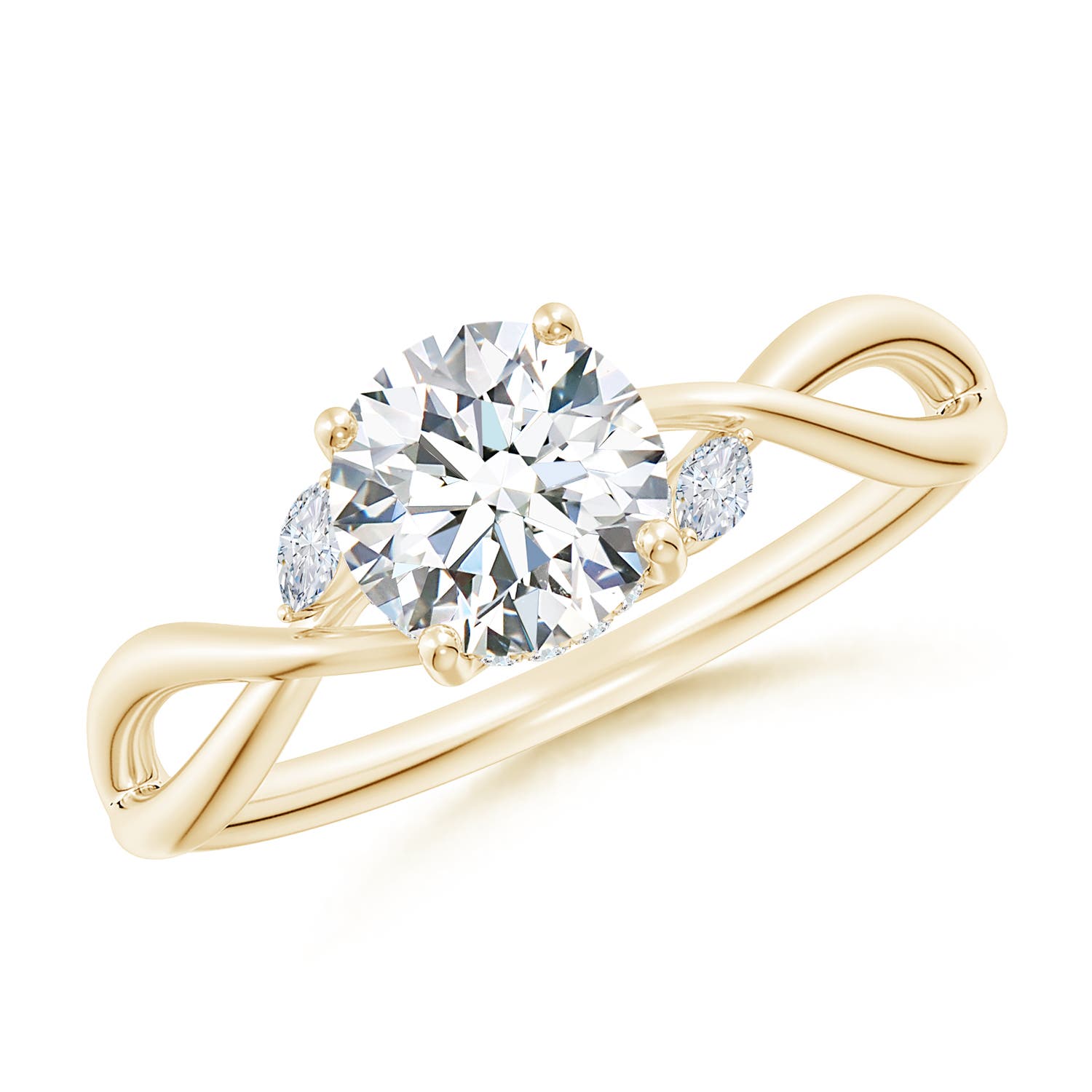 6.4mm FGVS Lab-Grown Nature-Inspired Round Diamond Hidden Halo Engagement Ring in Yellow Gold