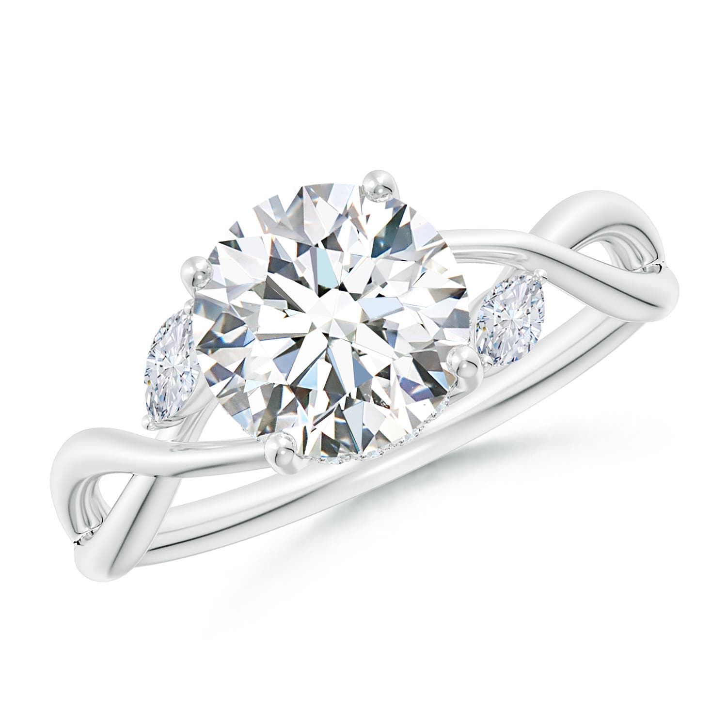 8mm FGVS Lab-Grown Nature-Inspired Round Diamond Hidden Halo Engagement Ring in 18CT White Gold