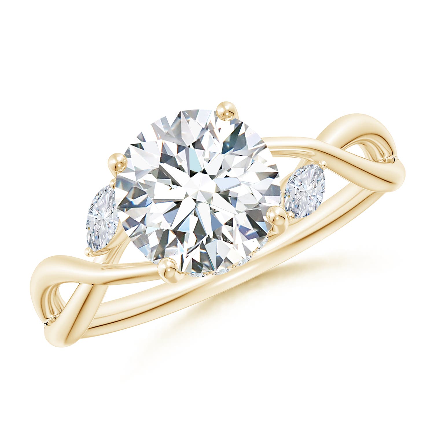 8mm FGVS Lab-Grown Nature-Inspired Round Diamond Hidden Halo Engagement Ring in 18CT Yellow Gold