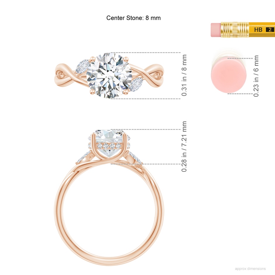 8mm FGVS Lab-Grown Nature-Inspired Round Diamond Hidden Halo Engagement Ring in Rose Gold ruler