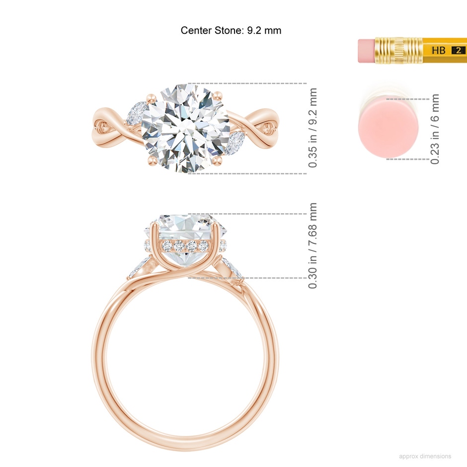 9.2mm FGVS Lab-Grown Nature-Inspired Round Diamond Hidden Halo Engagement Ring in Rose Gold ruler