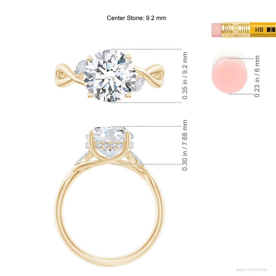 9.2mm FGVS Lab-Grown Nature-Inspired Round Diamond Hidden Halo Engagement Ring in Yellow Gold ruler