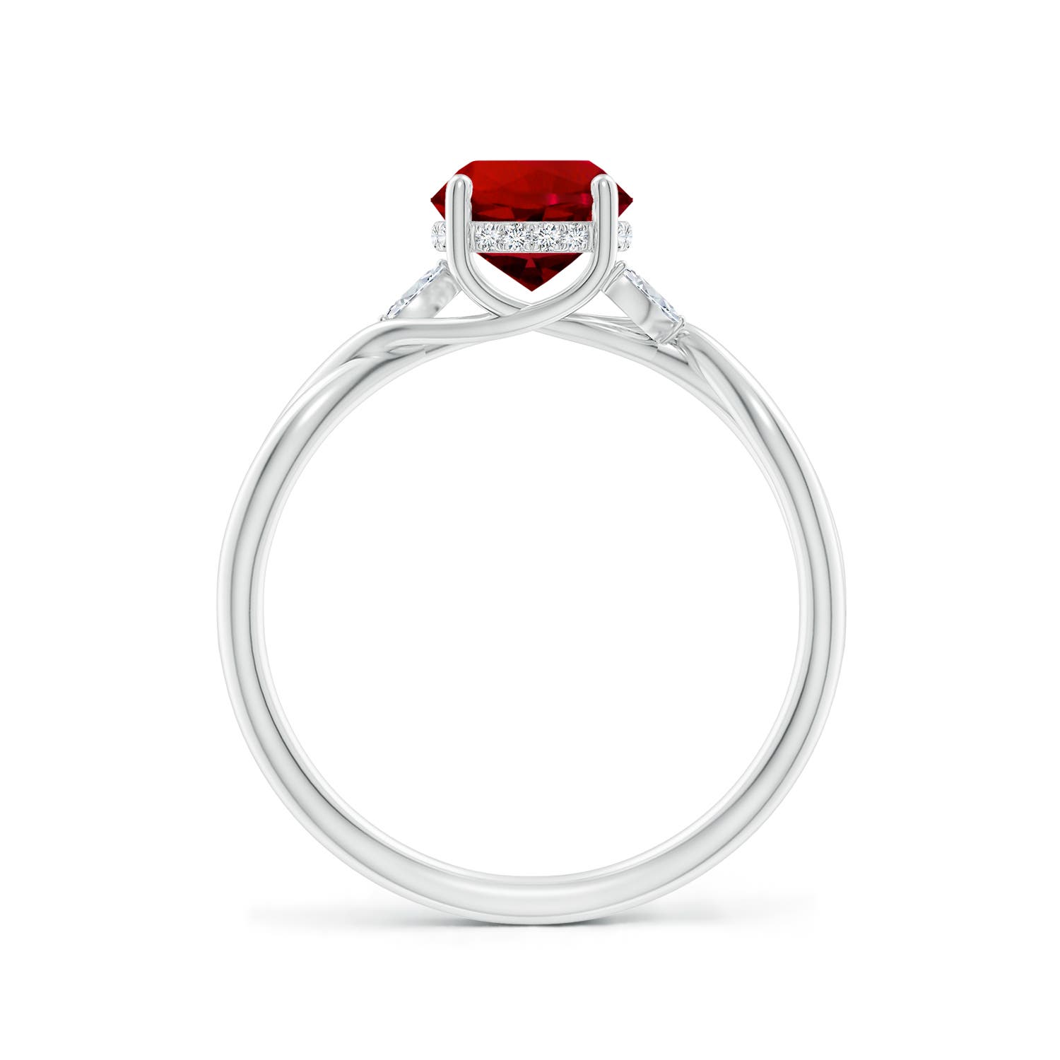 6.5mm Labgrown Lab-Grown Nature-Inspired Round Ruby Hidden Halo Engagement Ring in 18K White Gold - side 3