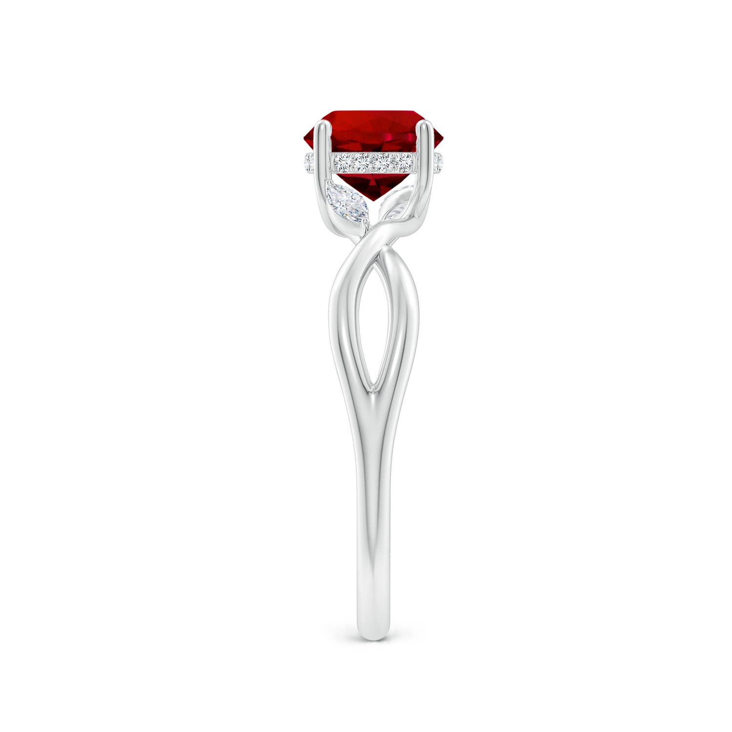 6.5mm Labgrown Lab-Grown Nature-Inspired Round Ruby Hidden Halo Engagement Ring in 18K White Gold - side 4
