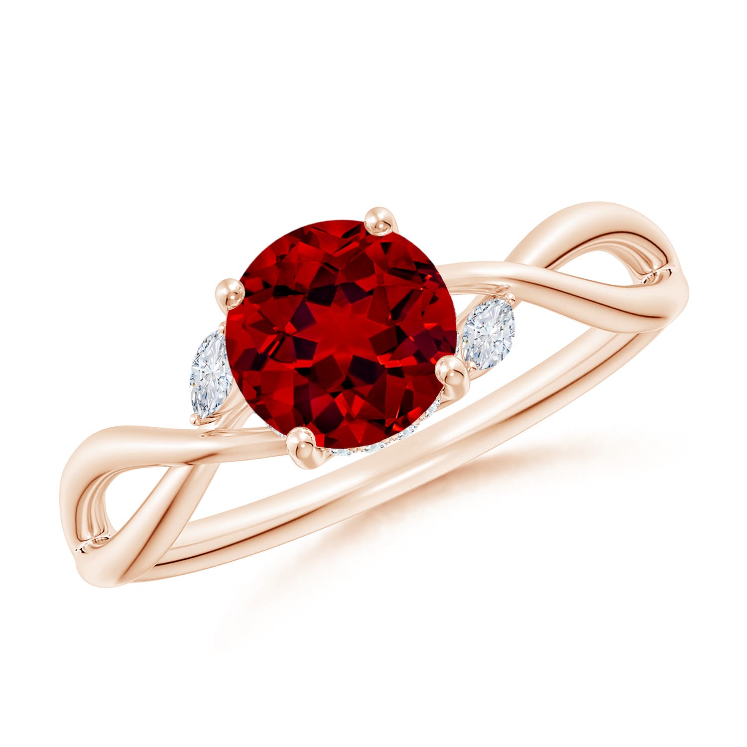 6.5mm Labgrown Lab-Grown Nature-Inspired Round Ruby Hidden Halo Engagement Ring in Rose Gold