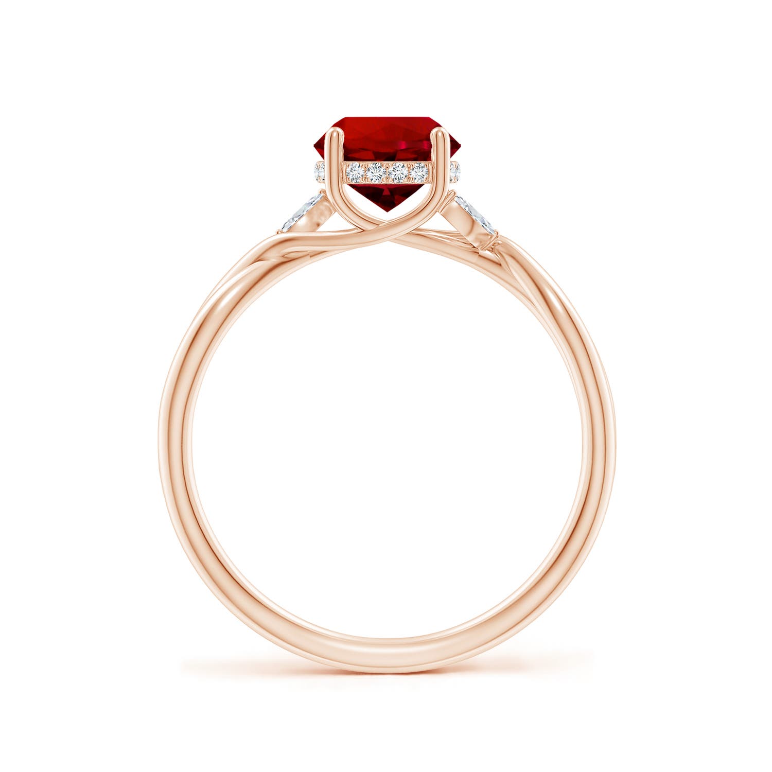 6.5mm Labgrown Lab-Grown Nature-Inspired Round Ruby Hidden Halo Engagement Ring in Rose Gold
