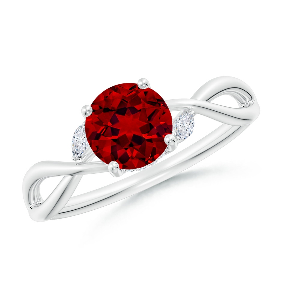 6.5mm Labgrown Lab-Grown Nature-Inspired Round Ruby Hidden Halo Engagement Ring in White Gold 