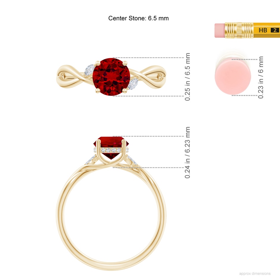 6.5mm Labgrown Lab-Grown Nature-Inspired Round Ruby Hidden Halo Engagement Ring in Yellow Gold ruler