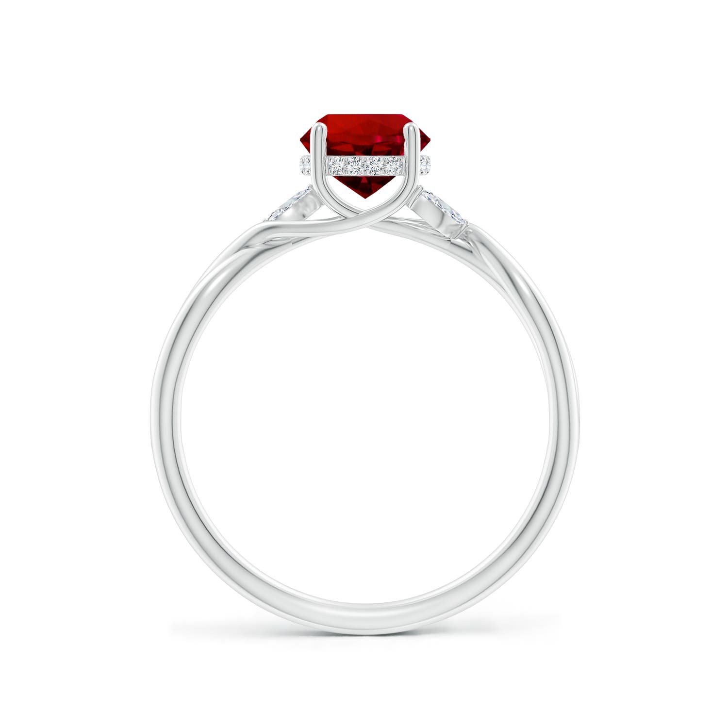 6mm Labgrown Lab-Grown Nature-Inspired Round Ruby Hidden Halo Engagement Ring in 18K White Gold
