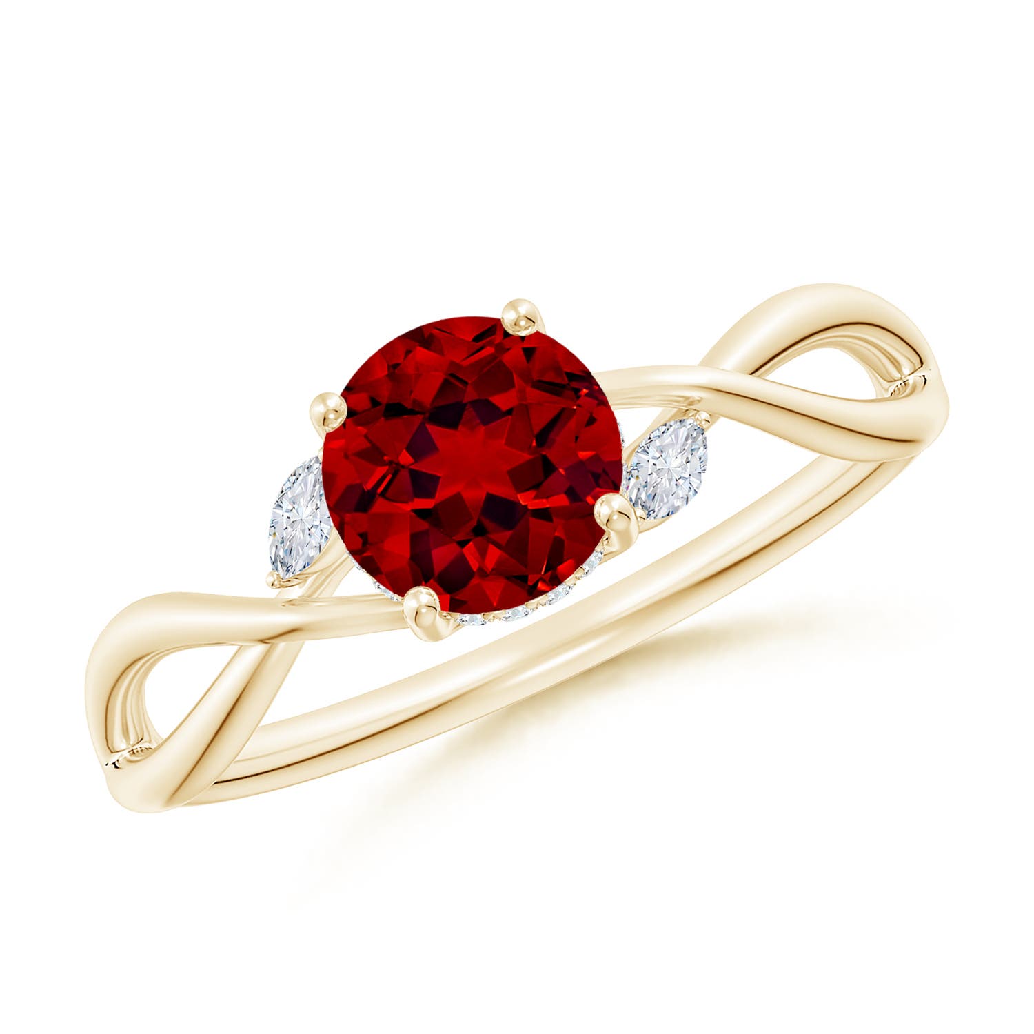 6mm Labgrown Lab-Grown Nature-Inspired Round Ruby Hidden Halo Engagement Ring in 18K Yellow Gold