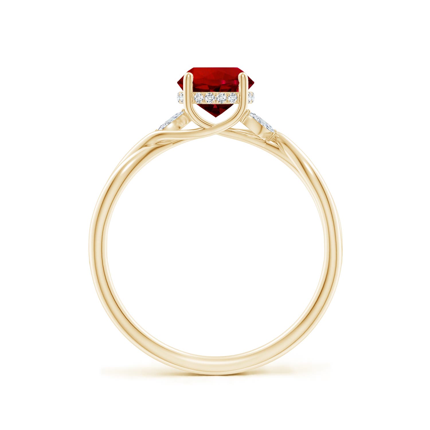6mm Labgrown Lab-Grown Nature-Inspired Round Ruby Hidden Halo Engagement Ring in 18K Yellow Gold