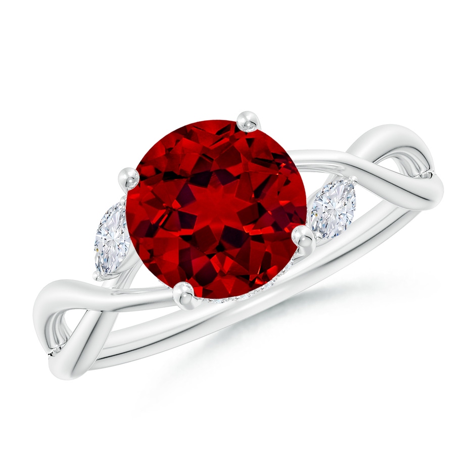 8mm Labgrown Lab-Grown Nature-Inspired Round Ruby Hidden Halo Engagement Ring in 18K White Gold 