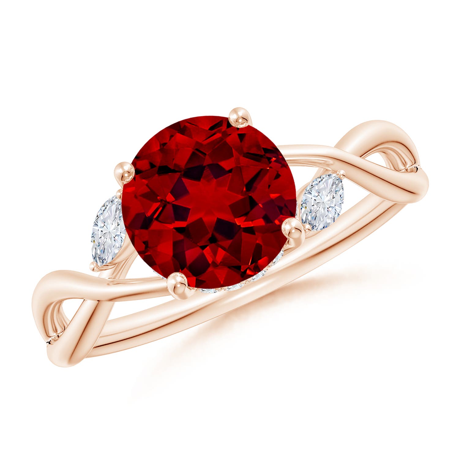 8mm Labgrown Lab-Grown Nature-Inspired Round Ruby Hidden Halo Engagement Ring in Rose Gold
