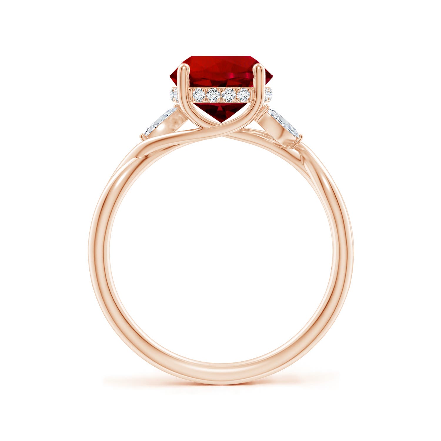 8mm Labgrown Lab-Grown Nature-Inspired Round Ruby Hidden Halo Engagement Ring in Rose Gold