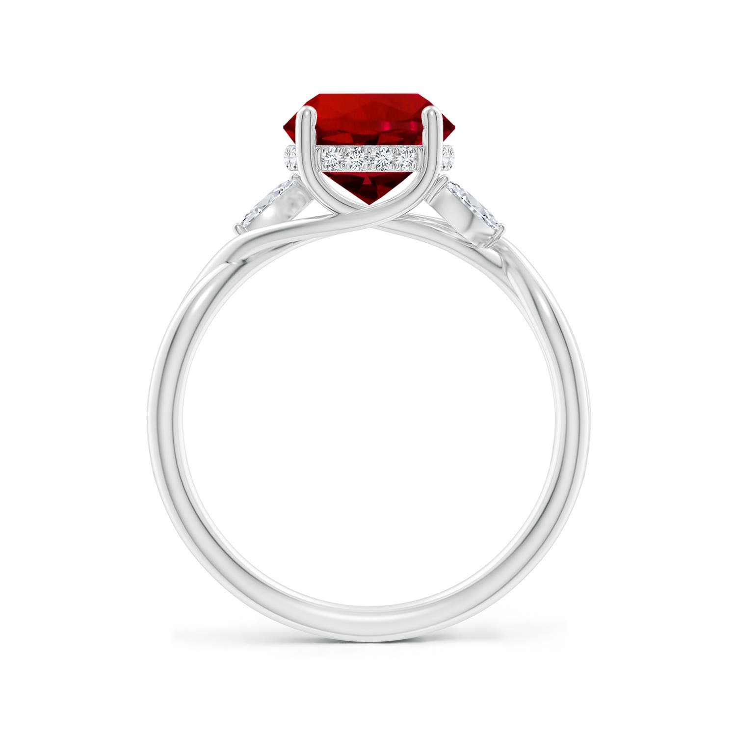 8mm Labgrown Lab-Grown Nature-Inspired Round Ruby Hidden Halo Engagement Ring in White Gold