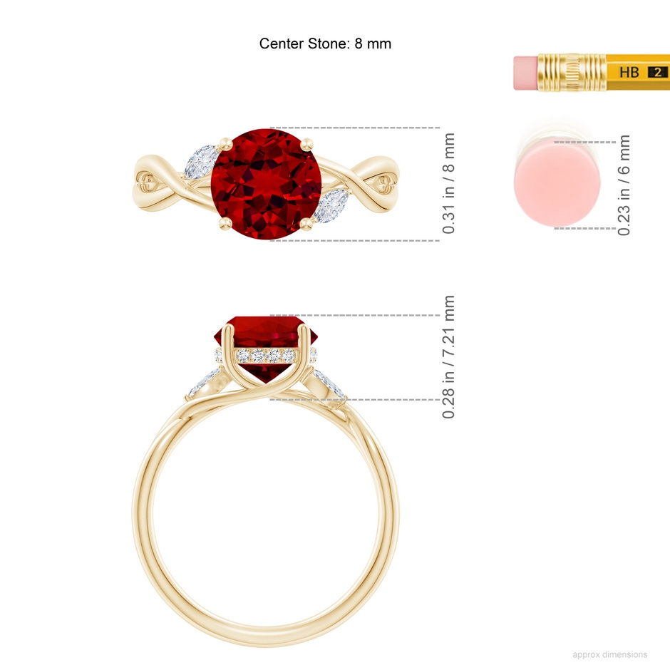8mm Labgrown Lab-Grown Nature-Inspired Round Ruby Hidden Halo Engagement Ring in Yellow Gold ruler