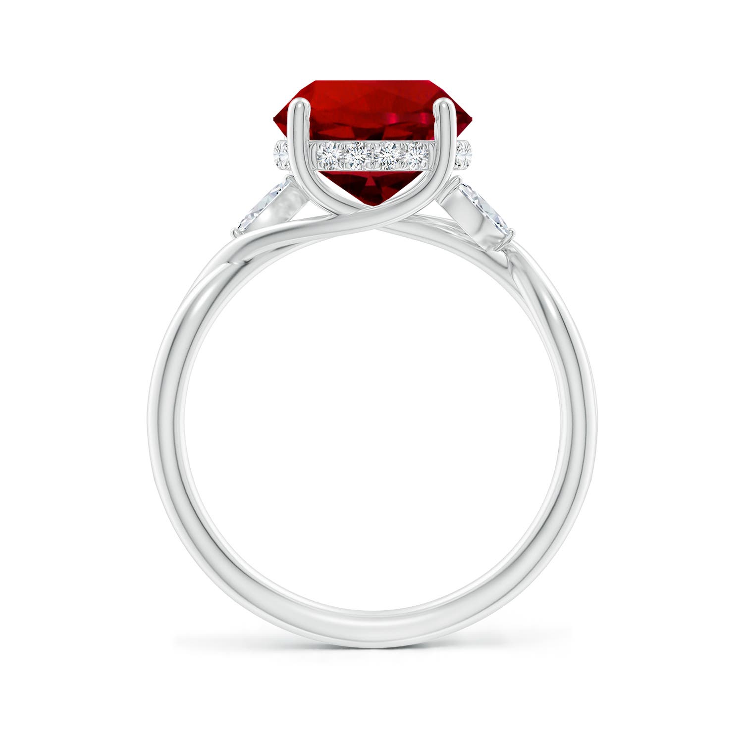 9mm Labgrown Lab-Grown Nature-Inspired Round Ruby Hidden Halo Engagement Ring in 18K White Gold
