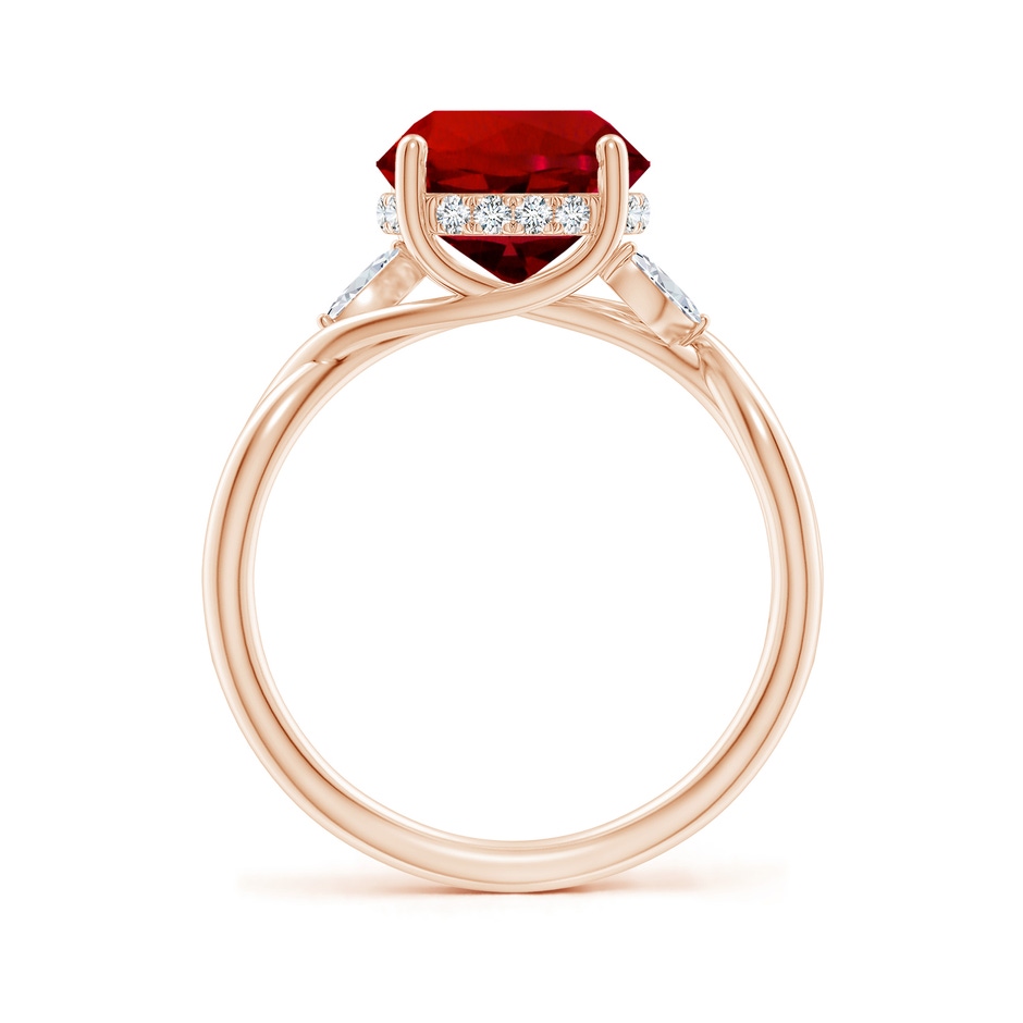 9mm Labgrown Lab-Grown Nature-Inspired Round Ruby Hidden Halo Engagement Ring in Rose Gold side 199