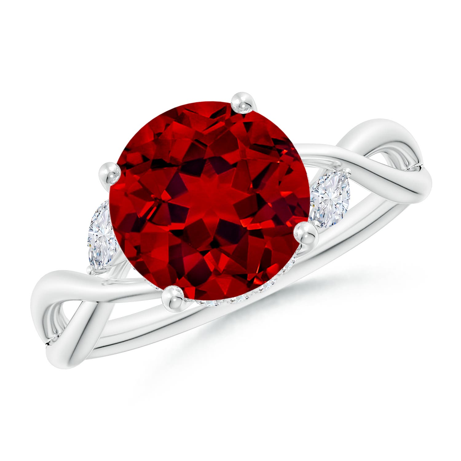 9mm Labgrown Lab-Grown Nature-Inspired Round Ruby Hidden Halo Engagement Ring in White Gold