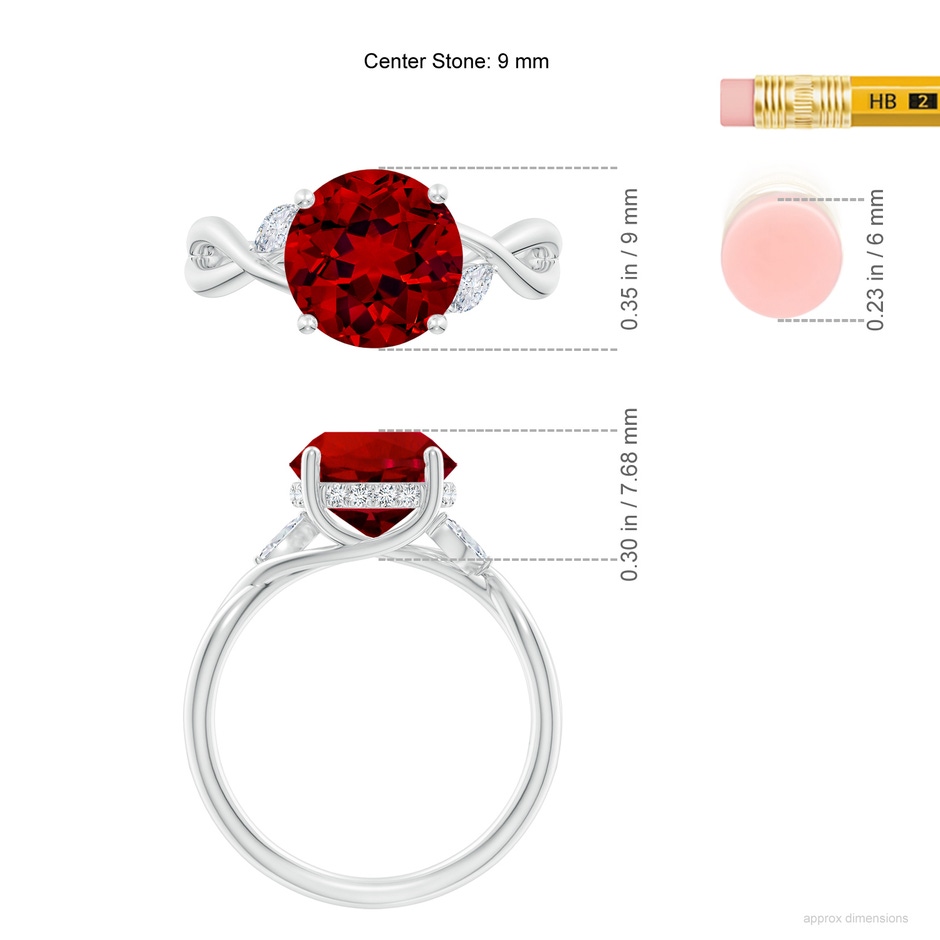 9mm Labgrown Lab-Grown Nature-Inspired Round Ruby Hidden Halo Engagement Ring in White Gold ruler