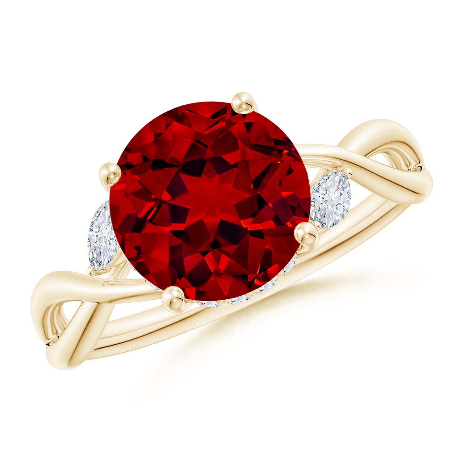 9mm Labgrown Lab-Grown Nature-Inspired Round Ruby Hidden Halo Engagement Ring in Yellow Gold