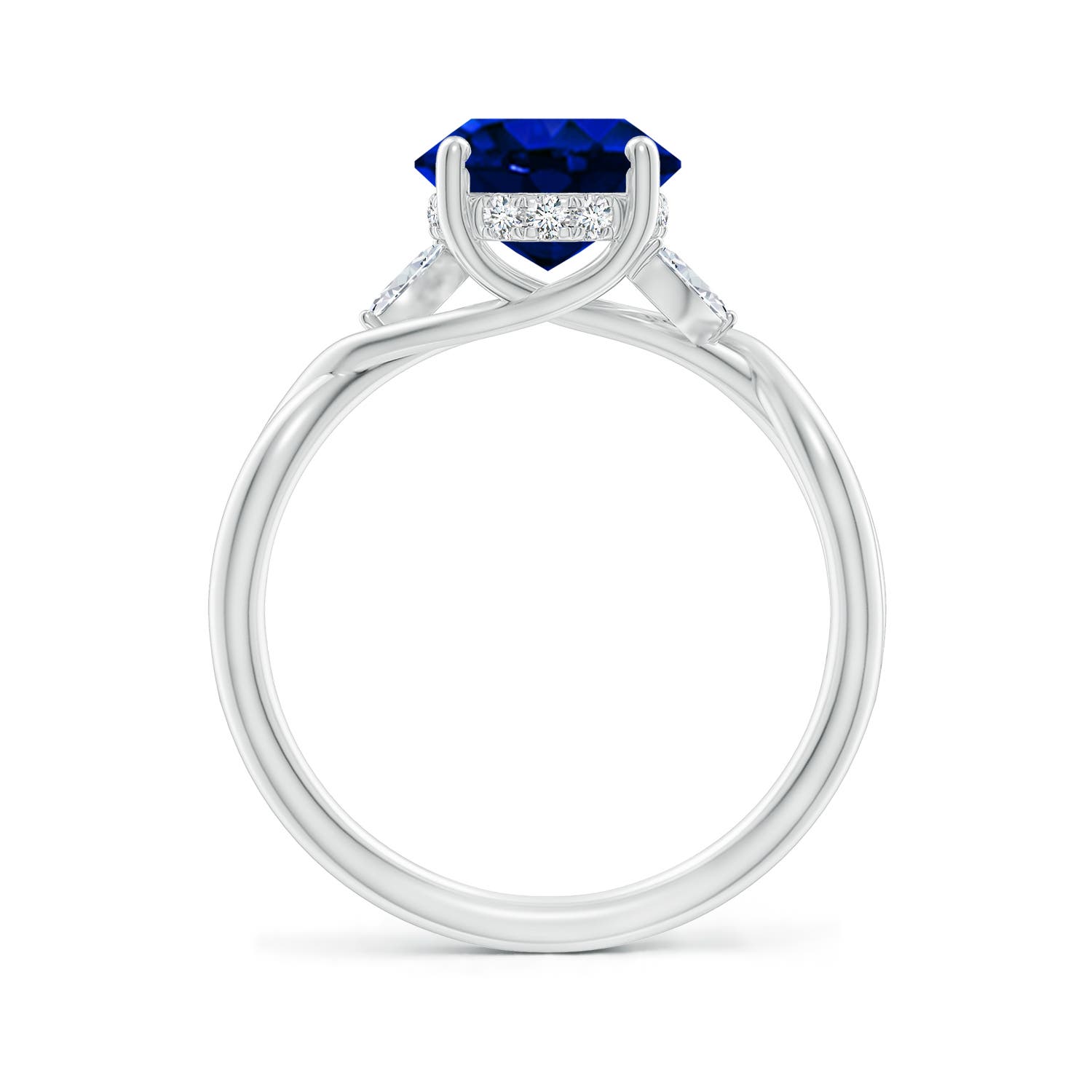 10x8mm Labgrown Lab-Grown Nature-Inspired Oval Blue Sapphire Hidden Halo Engagement Ring in 18K White Gold