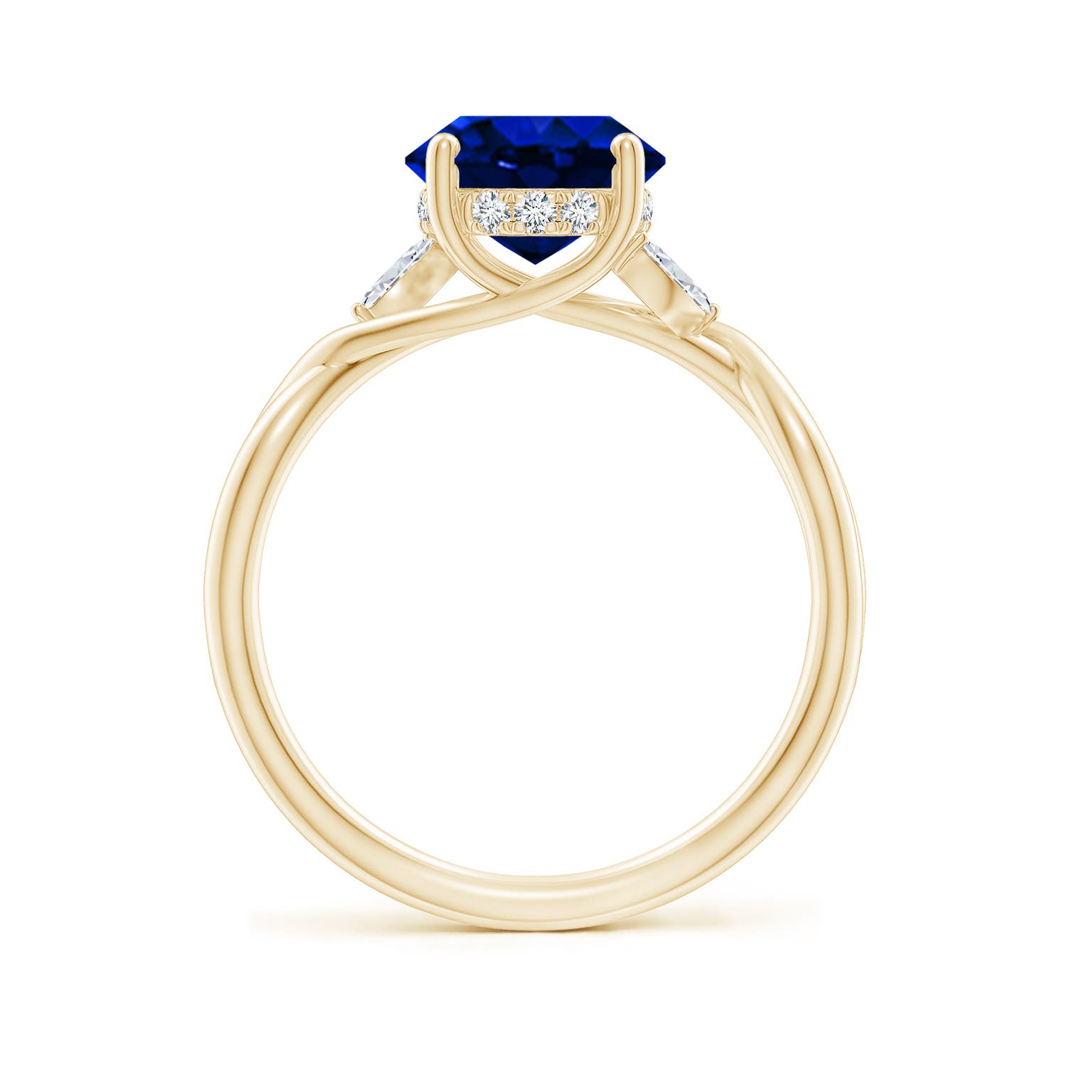 10x8mm Labgrown Lab-Grown Nature-Inspired Oval Blue Sapphire Hidden Halo Engagement Ring in 18K Yellow Gold