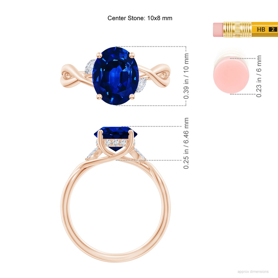 10x8mm Labgrown Lab-Grown Nature-Inspired Oval Blue Sapphire Hidden Halo Engagement Ring in Rose Gold ruler