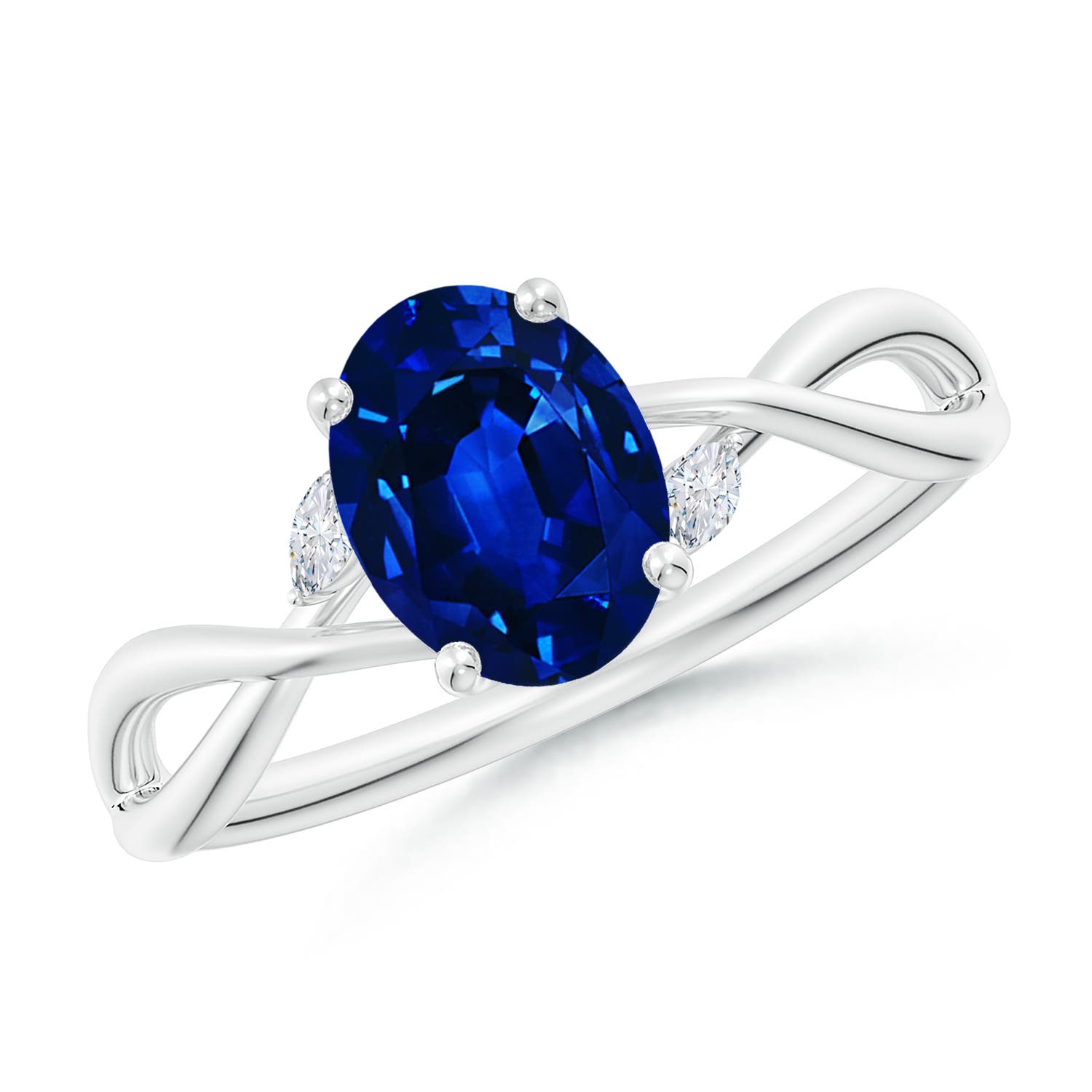 8x6mm Labgrown Lab-Grown Nature-Inspired Oval Blue Sapphire Hidden Halo Engagement Ring in 18K White Gold