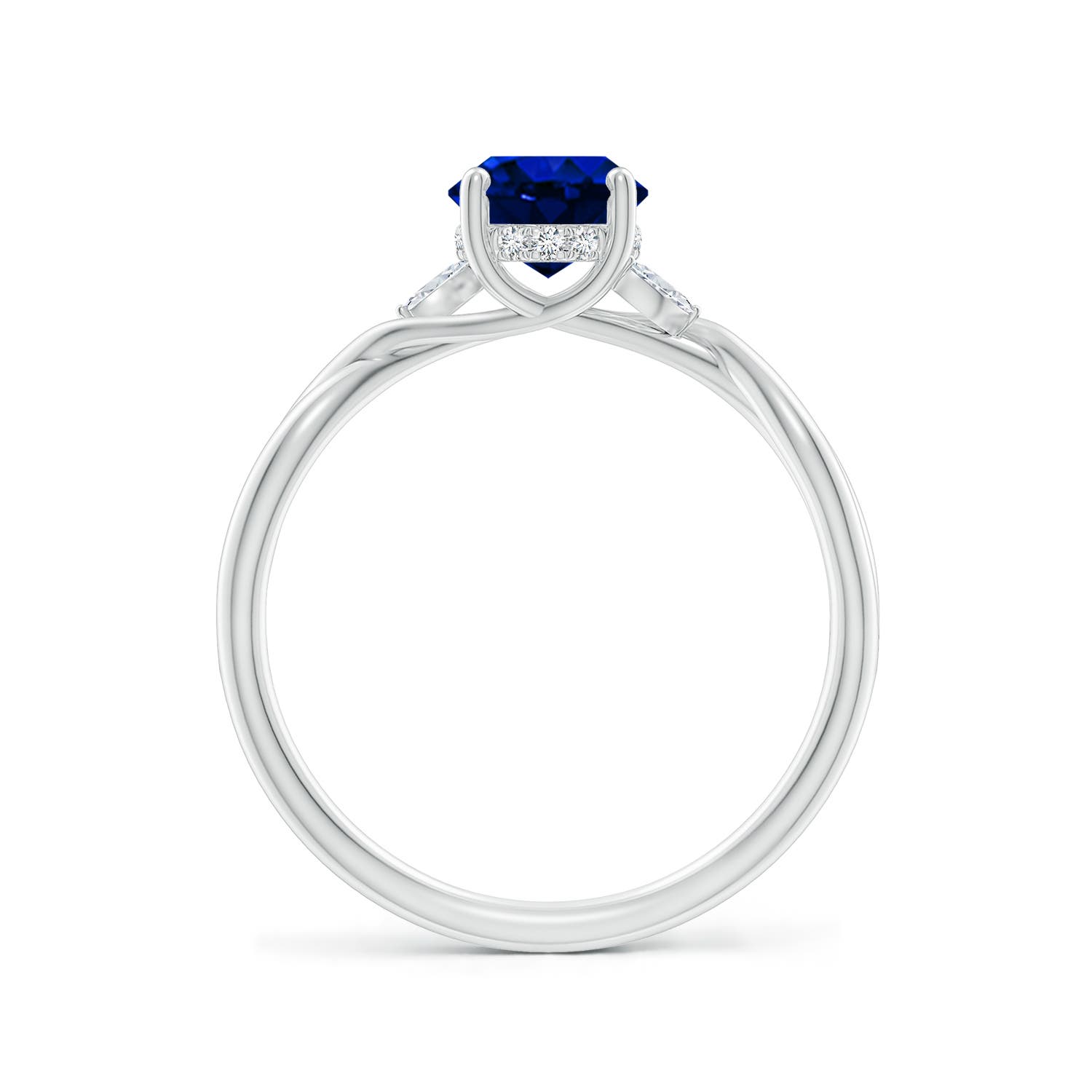 8x6mm Labgrown Lab-Grown Nature-Inspired Oval Blue Sapphire Hidden Halo Engagement Ring in 18K White Gold