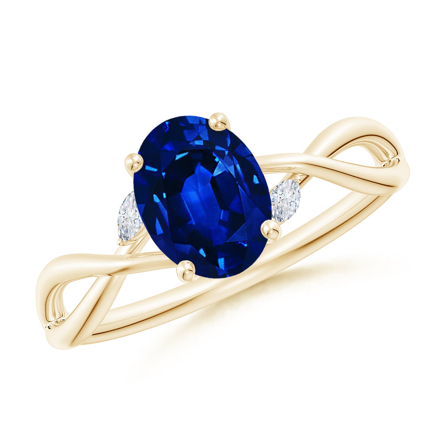 8x6mm Labgrown Lab-Grown Nature-Inspired Oval Blue Sapphire Hidden Halo Engagement Ring in Yellow Gold