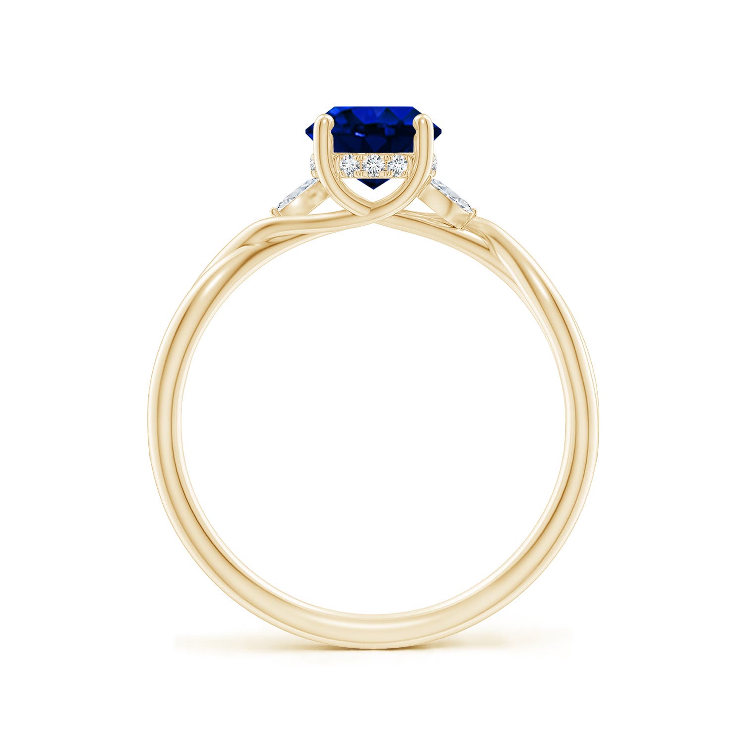 8x6mm Labgrown Lab-Grown Nature-Inspired Oval Blue Sapphire Hidden Halo Engagement Ring in Yellow Gold