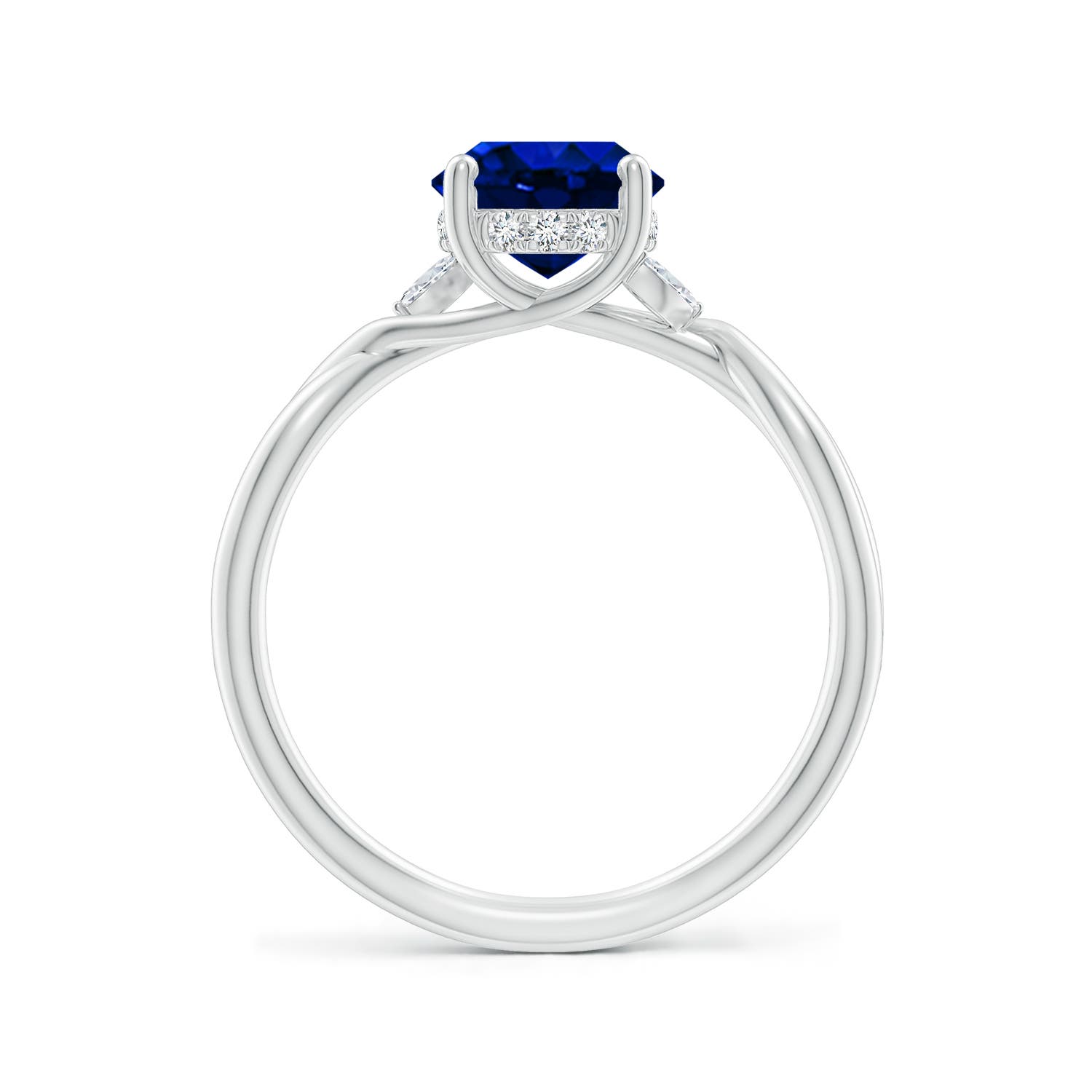 9x7mm Labgrown Lab-Grown Nature-Inspired Oval Blue Sapphire Hidden Halo Engagement Ring in 18CT White Gold - side 3