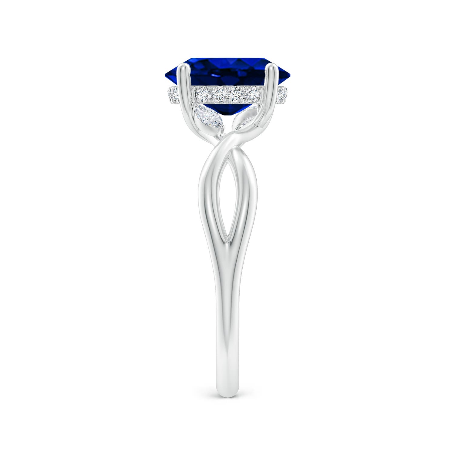 9x7mm Labgrown Lab-Grown Nature-Inspired Oval Blue Sapphire Hidden Halo Engagement Ring in 18CT White Gold - side 4