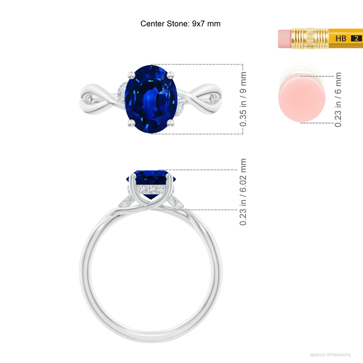 9x7mm Labgrown Lab-Grown Nature-Inspired Oval Blue Sapphire Hidden Halo Engagement Ring in 18CT White Gold - ruler