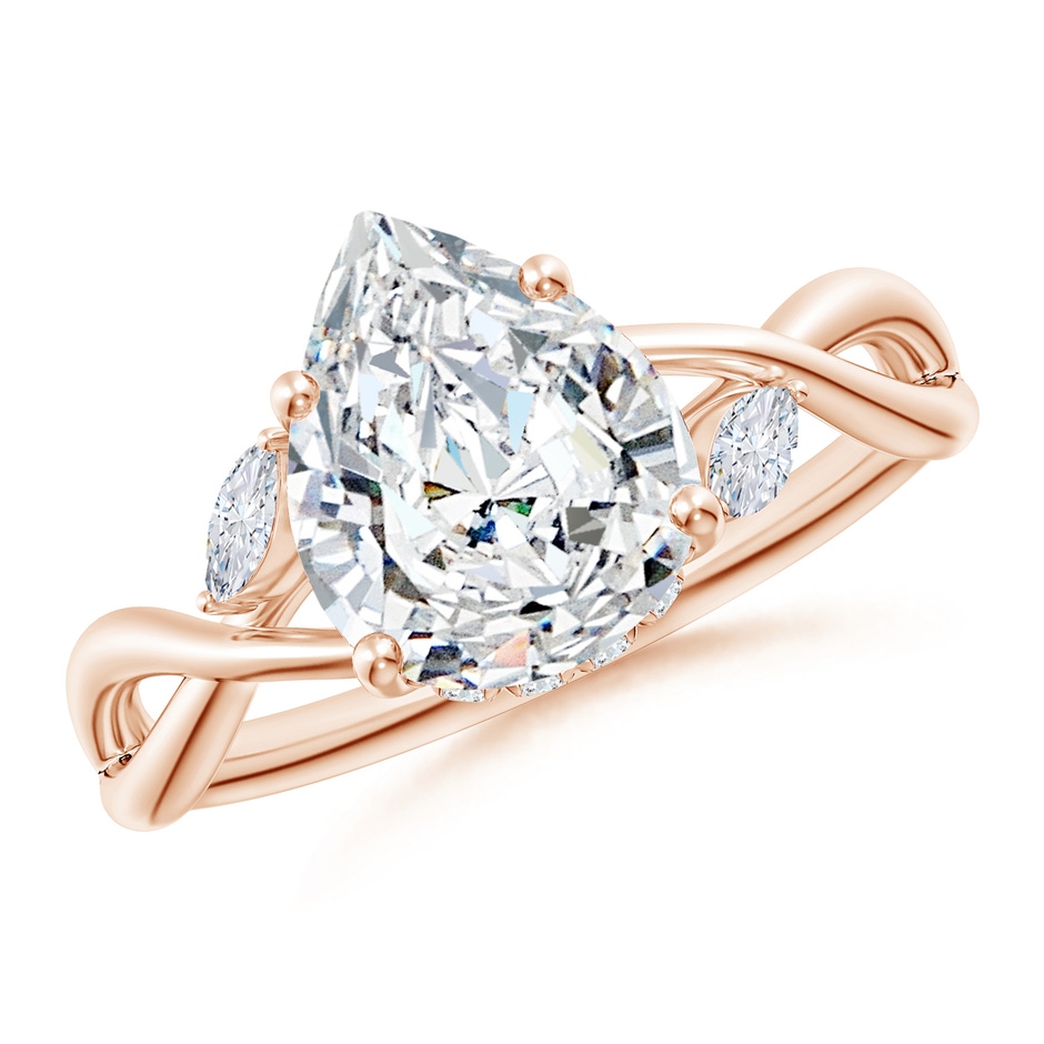 10x8mm FGVS Lab-Grown Nature-Inspired Pear Diamond Hidden Halo Engagement Ring in Rose Gold 