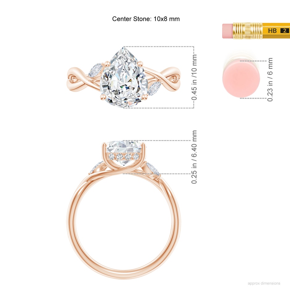10x8mm FGVS Lab-Grown Nature-Inspired Pear Diamond Hidden Halo Engagement Ring in Rose Gold ruler