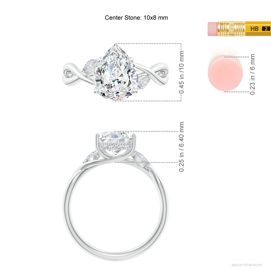 10x8mm FGVS Lab-Grown Nature-Inspired Pear Diamond Hidden Halo Engagement Ring in White Gold ruler