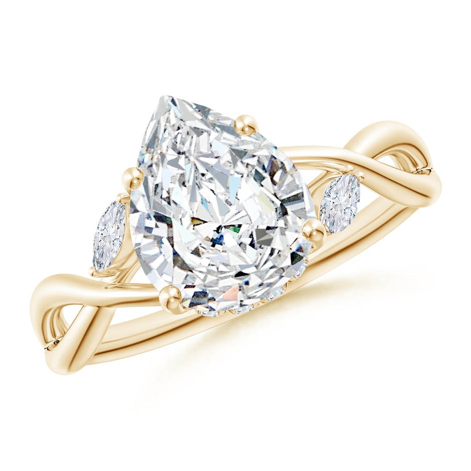 10x8mm FGVS Lab-Grown Nature-Inspired Pear Diamond Hidden Halo Engagement Ring in Yellow Gold 