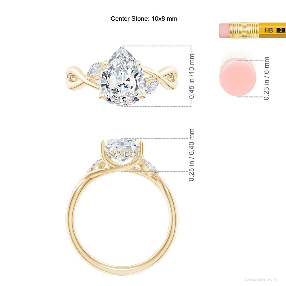 10x8mm FGVS Lab-Grown Nature-Inspired Pear Diamond Hidden Halo Engagement Ring in Yellow Gold ruler