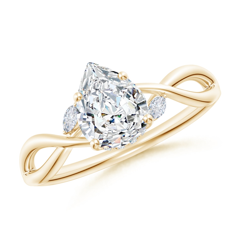 7.7x5.7mm FGVS Lab-Grown Nature-Inspired Pear Diamond Hidden Halo Engagement Ring in Yellow Gold 
